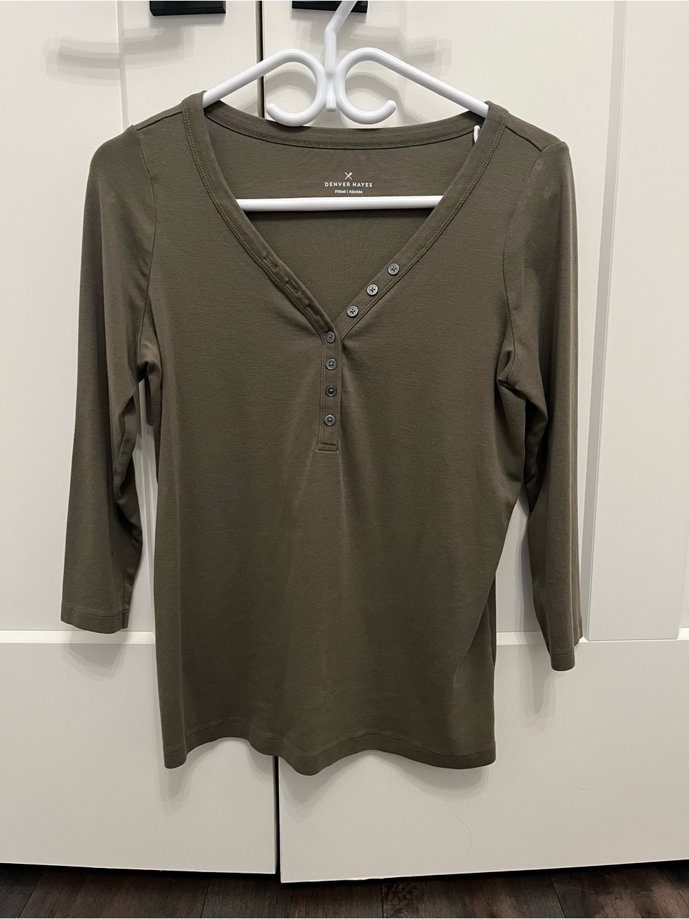 Denver Hayes Olive V-Neck Henley Long Sleeve Top